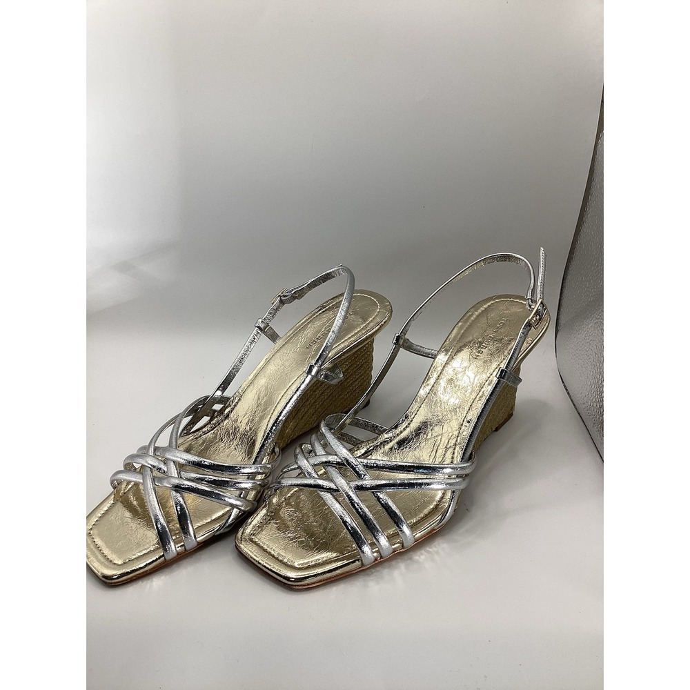 Tory Burch Multi Strap 75MM Slingback Espadrille Sandals Size US 8 Silver Gold